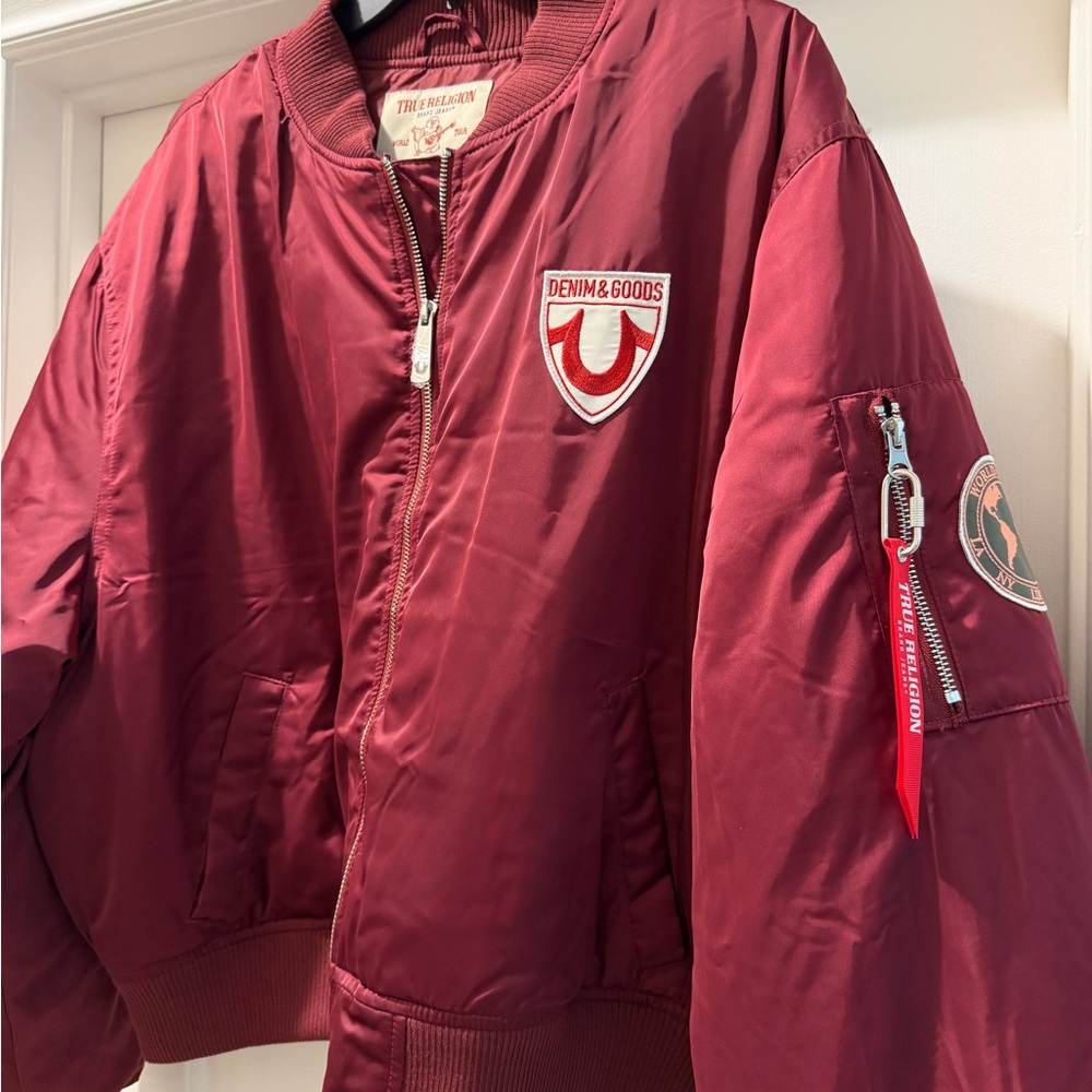 True Religion Maroon Bomber Jacket